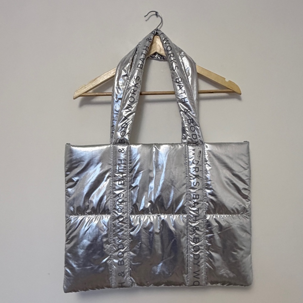 New Bath & Body Works Shiny Silver Tote Bag
